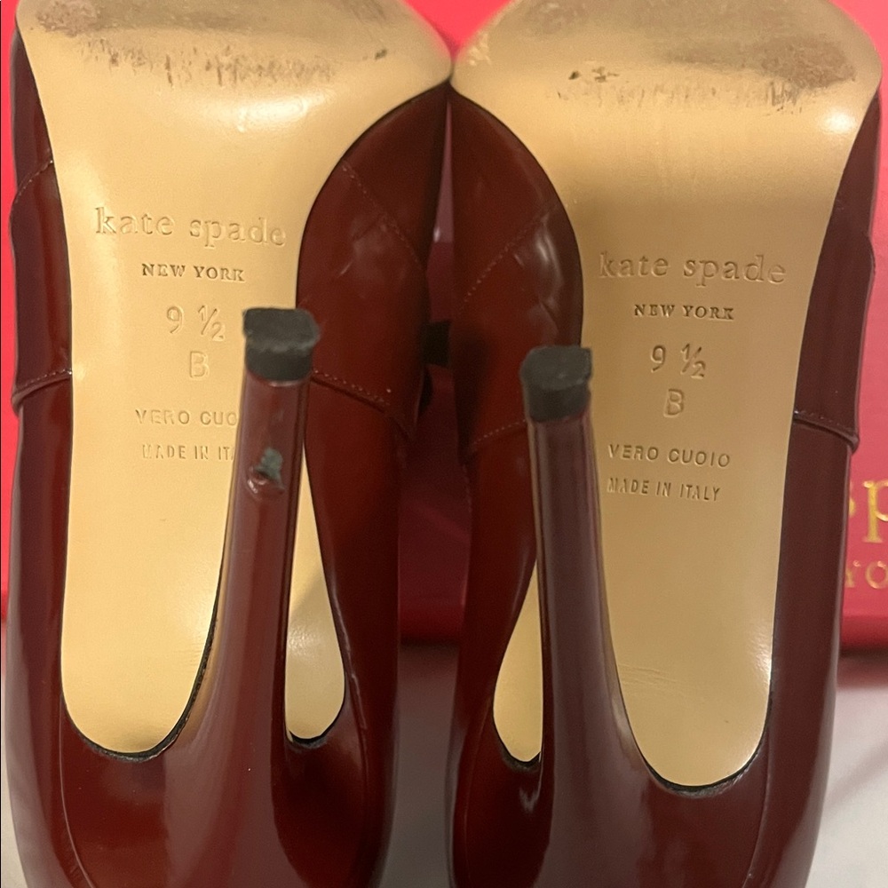 Kate Spade Burgundy Heels with Black Bow - Picture 5 of 8